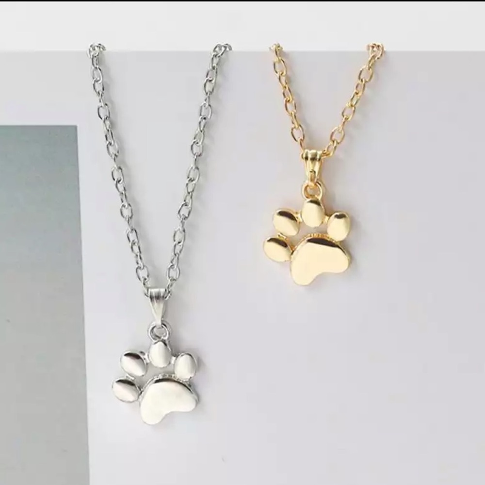 Silver or Gold Paw Print Pendant Necklace